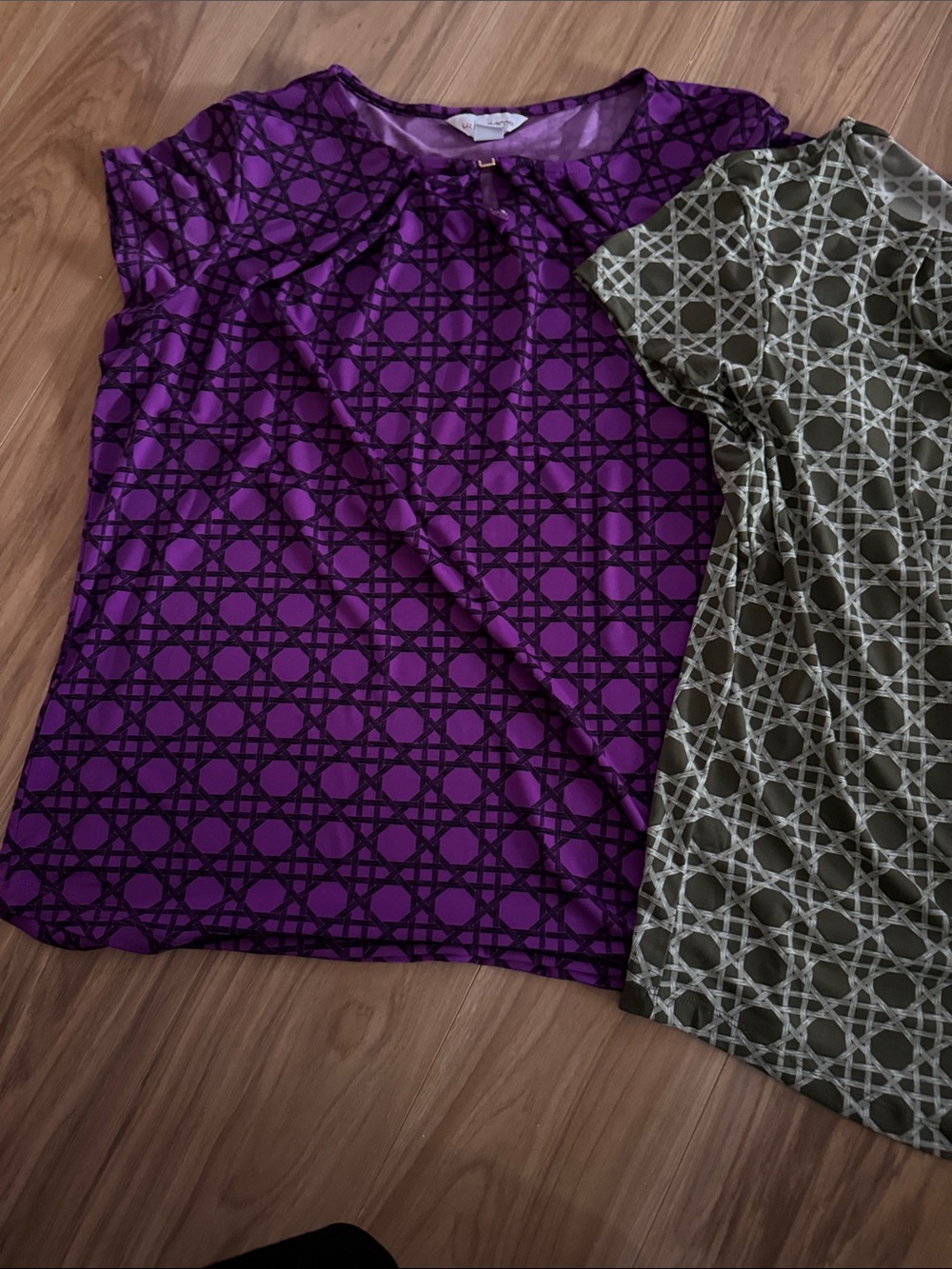 Purple and olive Geometric Print Short Sleeve Tops